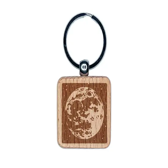 Moon in the Night Sky with Stars Space Astronomy Engraved Wood Square Keychain Tag Charm {1}