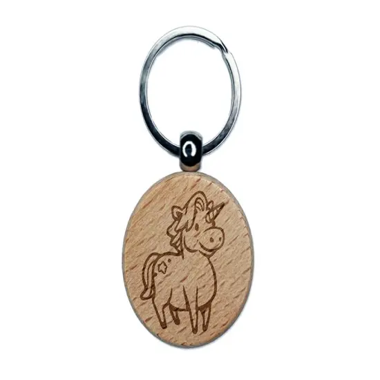 Round Unicorn with Nice Hair Engraved Wood Round Keychain Tag Charm {1}
