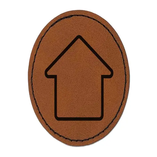 House Home Outline Round Iron-On Engraved Faux Leather Patch Applique - 2.5" Brown {1}