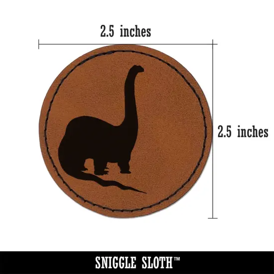 Brachiosaurus Dinosaur Solid Round Iron-On Engraved Faux Leather Patch Applique - 2.5" Brown {3}