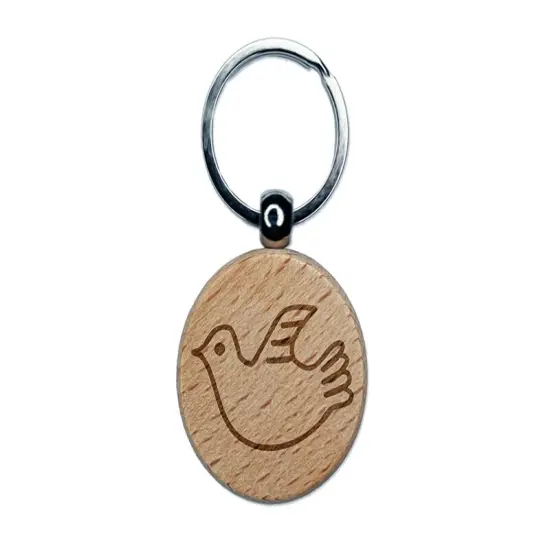 Darling Dove Sketch Engraved Wood Round Keychain Tag Charm {1}