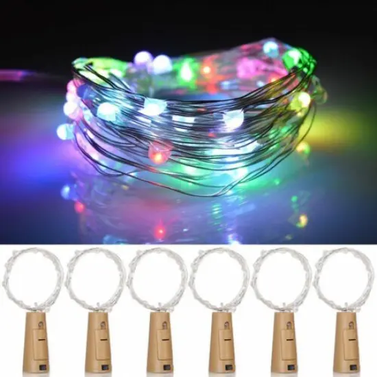 10-Pack Wine Bottle Cork Lights - 20 LED Battery-Operated String Lights Multicolor {1}
