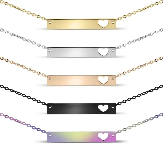 Cutout Heart Bar Polished Stainless Steel Necklace Black {1}