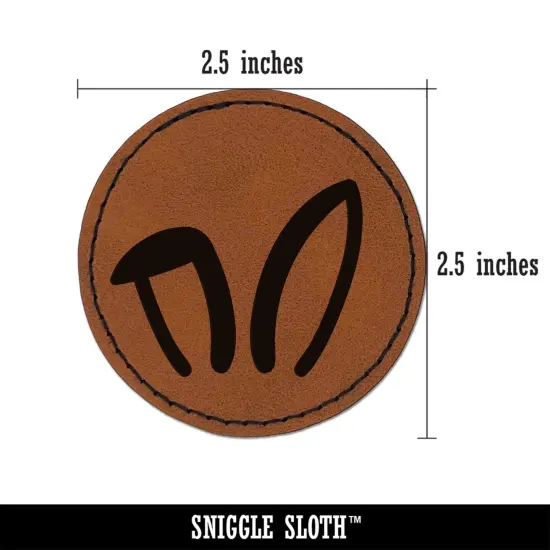 Easter Bunny Ears Round Iron-On Engraved Faux Leather Patch Applique - 2.5" Brown {3}