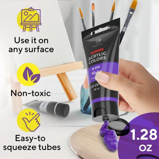 24 Colors Premium Quality Acrylic Paint Set- 1.28oz (38ml) - with 6 Nylon Brushes - Safe for Kids & Adults - Perfect Kit for Beginners, Pros & Artists to Create Amazing Paintings and Artwork {6}