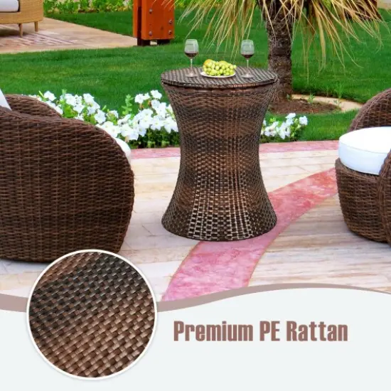 Height Adjustable Patio Rattan Cooler Bar Table-Black {2}