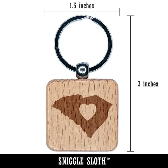 South Carolina State with Heart Engraved Wood Square Keychain Tag Charm {2}