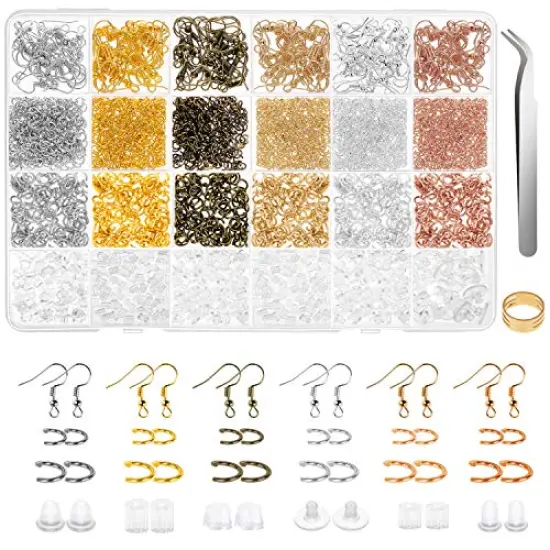 1900 Pieces Earring Hooks, Earring Making Supplies Kit with Jewelry Hooks, Fish Hook Earrings, Earring Backs, Jump Rings for Jewelry Making and Earring Repair,Gifts for Women {2}