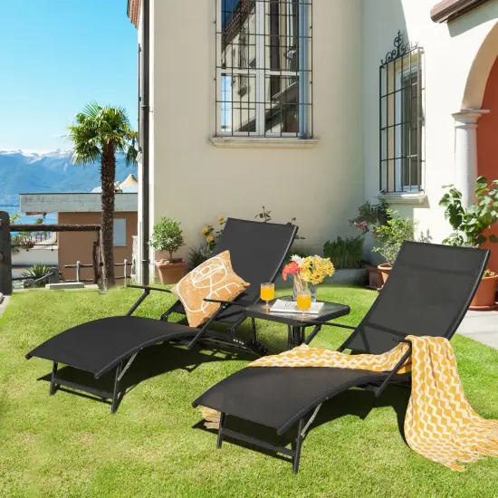 2 Pieces Patio Folding Stackable Lounge Chair Chaise with Armrest-Black {2}
