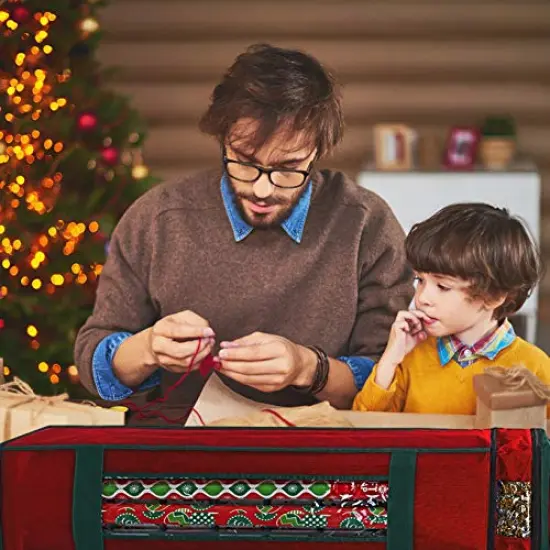 Wrapping Paper Storage Bag with Pocket and Handles Including Hanging Loop Heavy Duty Material with Clear Window 47 x 10 x 10 Inch Fits 40 Inch Long Rolls (Red, 1 Count) {3}