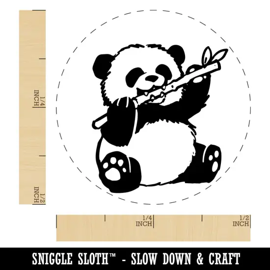 Baby Panda Bear Eating Bamboo Self-Inking Rubber Stamp for Stamping Crafting Planners Purple {1}