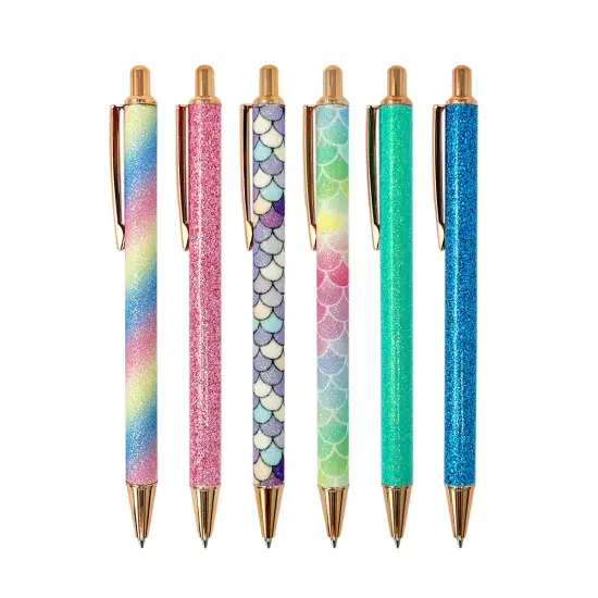 Wrapables Glitter Ballpoint Pens for Women, 1.0mm Medium Point Retractable Metal Pens (Set of 6) {1}