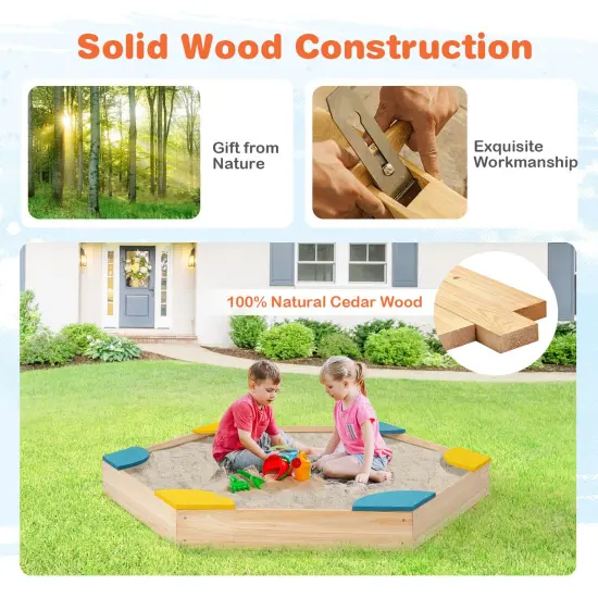 Outdoor Solid Wood Sandbox with 6 Built-in Fan-shaped Seats {6}