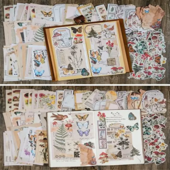 200 Pieces Vintage Scrapbook Supplies Pack for Junk Journal Bullet Journals Planners Botanical Paper Stickers Craft Kits Aesthetic Cottagecore Collage Album (Nature) {3}
