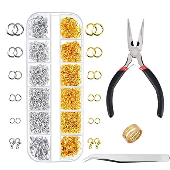1200 Pieces Open Jump Rings and Lobster Clasps Jewelry Findings Kit with Pliers for Jewelry Making (Silver and Gold) {1}