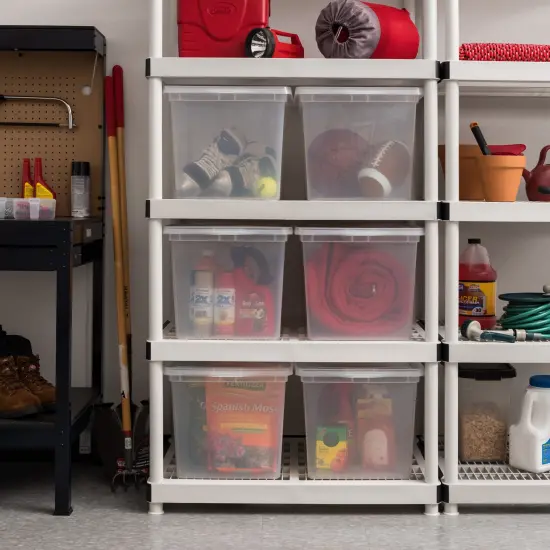 IRIS USA 68 Qt Clear Storage Box, BPA-Free Plastic Stackable Bin with Lid, Containers to Organize Closet Shelves, Clothes, Blankets, Towels, 6 Pack {2}