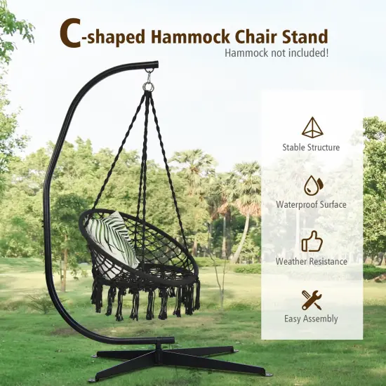 Black Solid Steel C Hammock Frame Stand with 360 Degree Rotation {3}