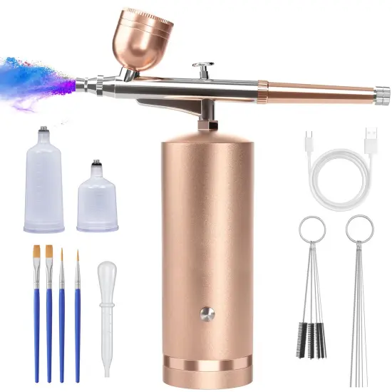 48PSI Airbrush Kit With Compressor - Rechargeable Cordless Non-Clogging High-Pressure Air Brush Set with 0.3mm Nozzle and Cleaning Brush Set for Nail Art, Makeup, Painting, Cake Decor {2}
