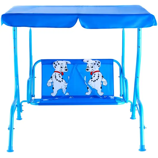 Costway Kids Patio Swing Chair Children Porch Bench Canopy 2 Person Yard Furniture blue {3}