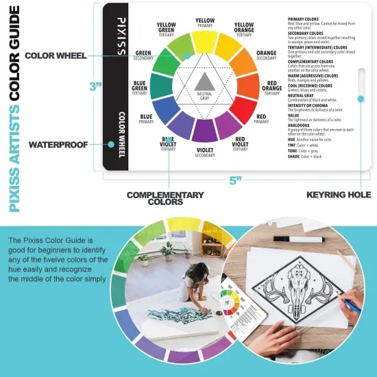 Pixiss Photography Cards and Measuring Lanyard (9 Pack) - Gray Scale Value Finder, Color Wheel, and Scene Composition Flash Cards with Measuring Tape Lanyard {3}