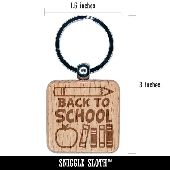 Back to School Pencil Apple Books Engraved Wood Square Keychain Tag Charm {2}