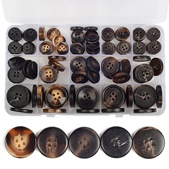 110 Pieces Mixed Sewing Buttons, 4-Hole Craft Round Blazer Buttons, 5 Color 3 Size(15mm,20mm,25mm) Suit Coats Resin Button, Suitable for Variety Clothing Sewing, DIY Craft(Brown) {2}