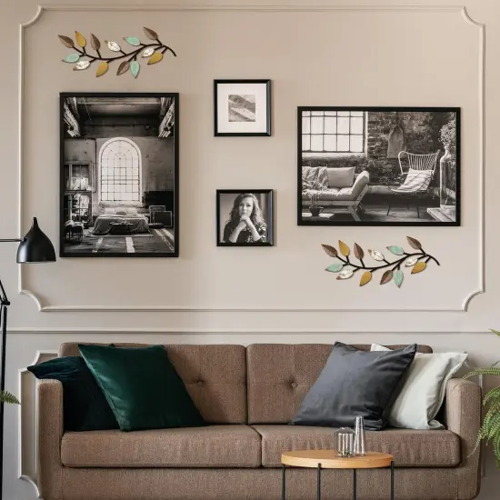 2 PCS Metal Tree Leaf Wall Decor Vine Olive Branch Leaf Wall Art Wrought Iron Scroll Above The Bed, Living Room, Outdoor Decoration (Bright Colors) {5}