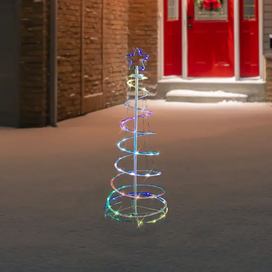 Northlight 4' LED Color Changing Multiple Function Outdoor Spiral Christmas Tree White {3}