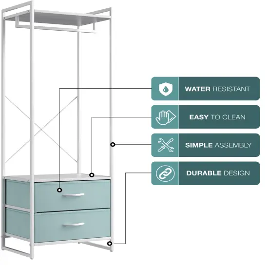 Sorbus Clothing Rack with Drawers - Clothes Stand Dresser - Wood Top, Steel Frame, & Fabric Drawers - Tall Closet Storage Organizer - Garment Rack for Hanging Shirts, Dresses, & Jackets Aqua {6}