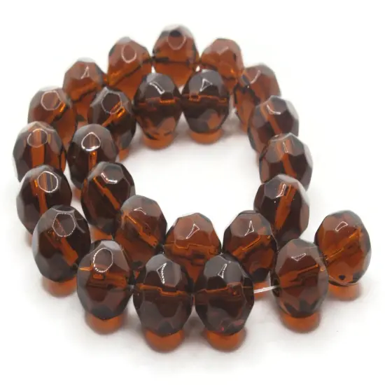 25 12mm Brown Faceted Round Glass Beads to String {1}