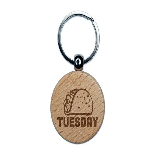Taco Tuesday Engraved Wood Round Keychain Tag Charm {1}