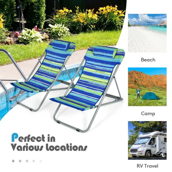 Portable Beach Chair Set of 2 with Headrest Blue {3}
