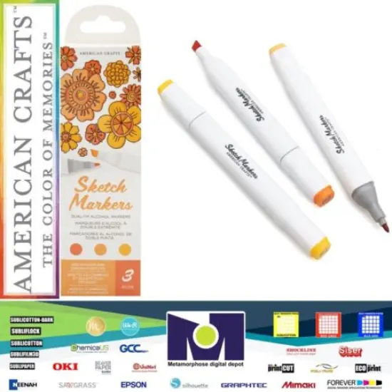 American Crafts - Sketch Markers Collection - Dual Tip - Chisel and Fine Point - SunKissed 3 Pack 34007546 {1}