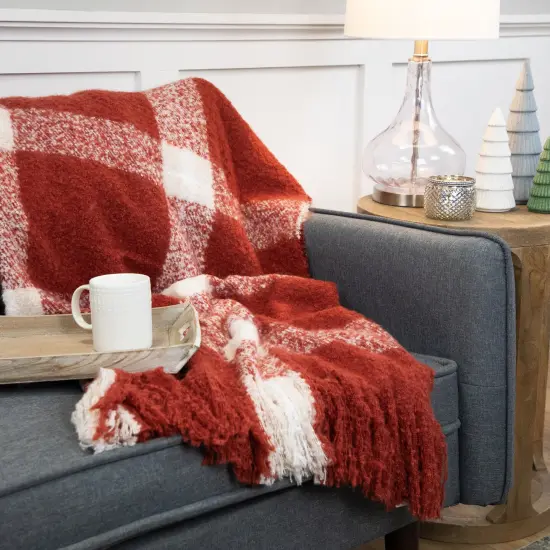 Northlight Red Plaid Woven Fringed Christmas Throw Blanket 50" x 60" {3}