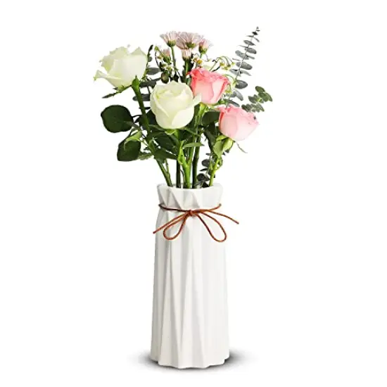 Mozing Ceramic Flower Vase for Home Decor - Modern 9.8 inch Tall Decorative Vases for Flowers - Shelf, Table Centerpieces, Kitchen Unique Decor for Rustic Farmhouse Living Room, Gift (White) {1}