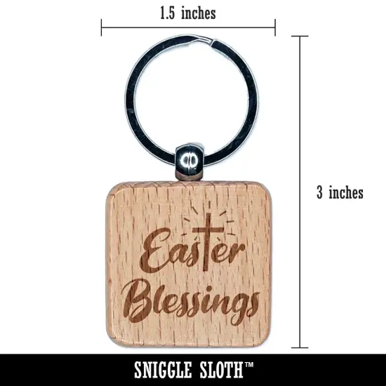 Easter Blessings Religious Cross Engraved Wood Square Keychain Tag Charm {2}