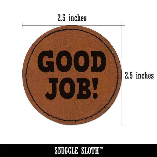 Good Job Teacher School Round Iron-On Engraved Faux Leather Patch Applique - 2.5" Brown {3}
