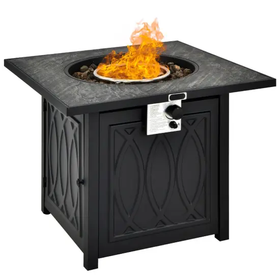 32 Inch Propane Fire Pit Table Square Tabletop with Lava Rocks Cover 50000 BTU-Black {1}