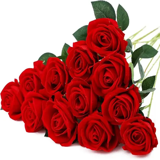 10pcs Realistic Red Roses Artificial Silk Flowers Long Stem Fake Rose Bouquet for Home Wedding Decoration Valentine&rsquo;s Day {2}