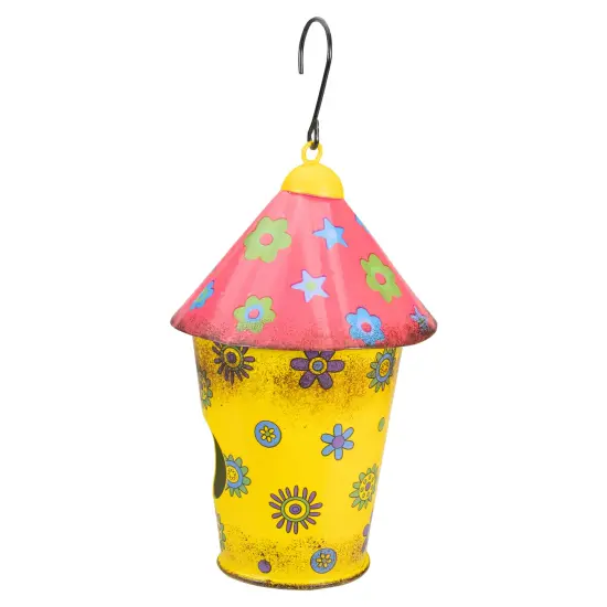 Northlight 7.75" Red and Yellow Metal Birdhouse with Flowers {4}