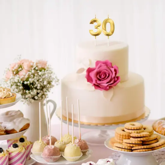 30th Birthday Candles Cake Numeral Candles Happy Birthday Cake Topper Decoration for Birthday Party Wedding Anniversary Celebration Supplies (Gold) {4}