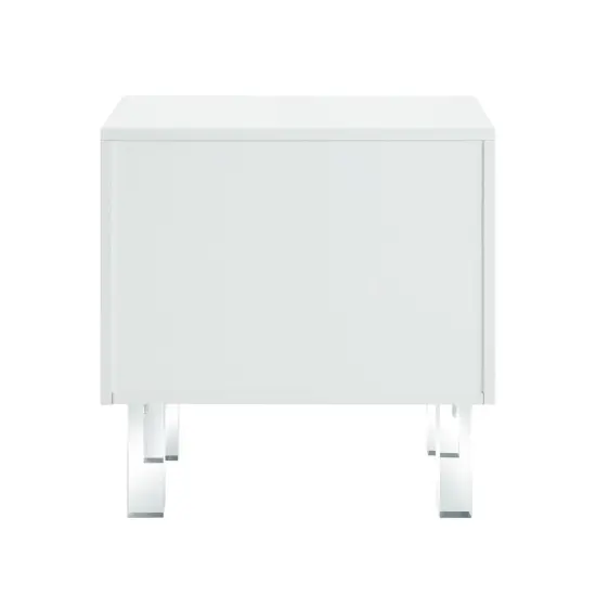 Isobel Modern Greek Key Lacquered Lucite Leg Side/Accent Table /Nightstand White {5}