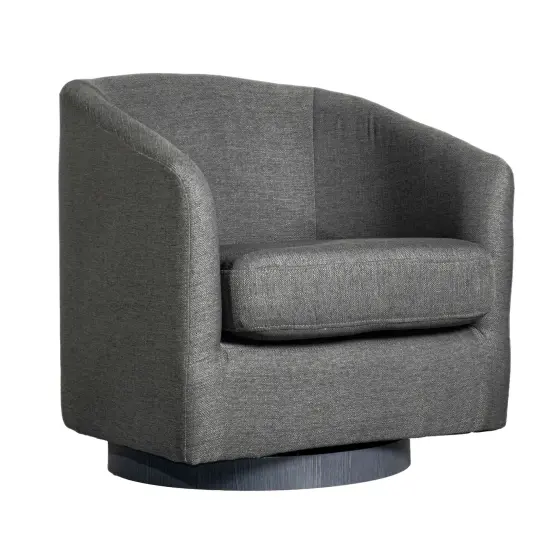 Merrick Lane Caro Upholstered Club Style Barrel Chair with Sloped Armrests and 360 Degree Swivel Base in a Vinyl Wrap Dark Gray {1}