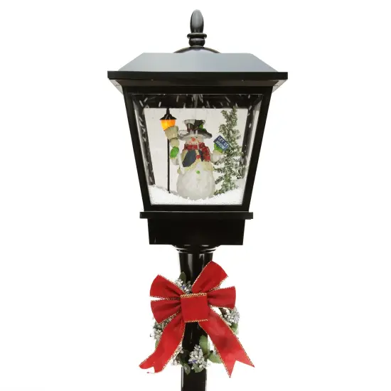 Northlight Lighted Musical Snowing Christmas Street Lamp with Snowman - 70.75" - Black {3}