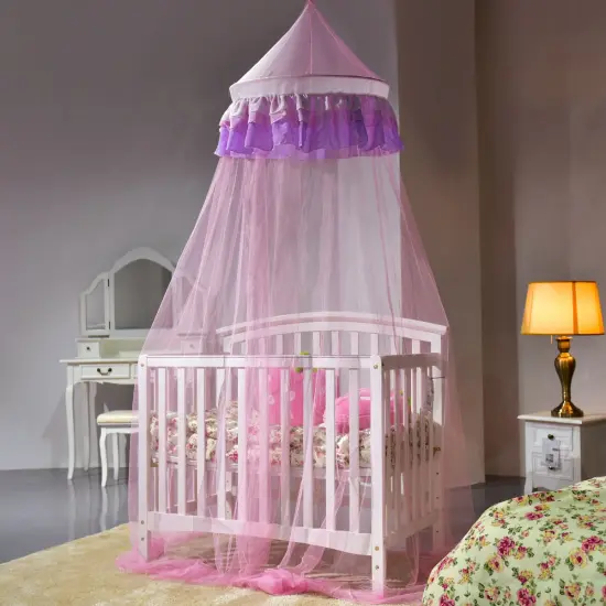 Costway Elegant Lace Bed Mosquito Netting Mesh Canopy Princess Round Dome Bedding Net {6}