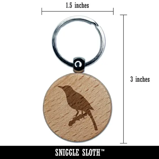 Bird on Branch Solid Engraved Wood Round Keychain Tag Charm {2}