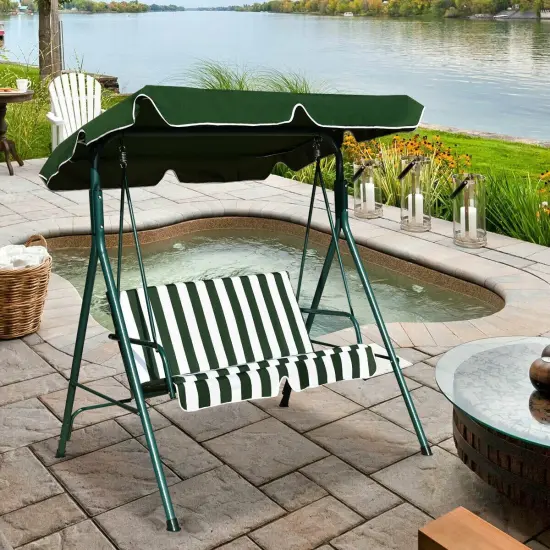 Loveseat Cushioned Patio Steel Frame Swing Glider Green {2}
