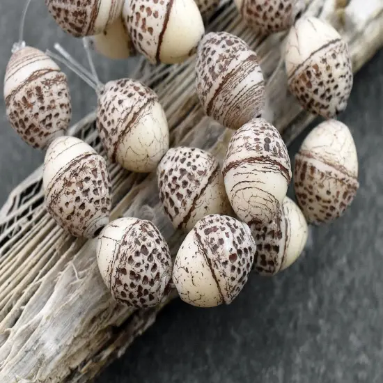 *8* 10x12mm Brown Washed Matte Opaque Ivory Acorn Oval Beads {4}