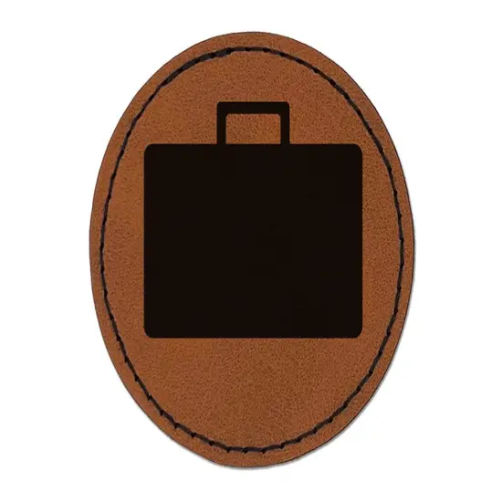Suitcase Travel Solid Round Iron-On Engraved Faux Leather Patch Applique - 2.5" Brown {1}