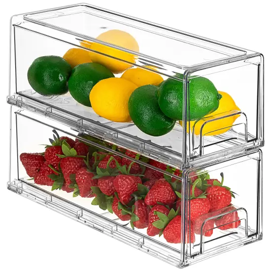 Sorbus Clear Stackable Pull-Out Refrigerator Organizer Bins - Food Storage Containers for Kitchen, Pantry, Freezer, & Fridge Organization and Storage (2 Pack | Small) {1}